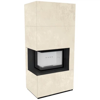 Камінна топка Kratki FLOKI BOX лівий 8 kW Ø 160 в обудові з керамограніту OXIDE BIANCO