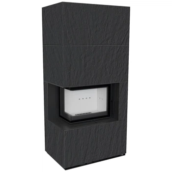 Камінна топка Kratki FLOKI BOX лівий 8 kW Ø 160 в обудові з керамограніту NATURALI ARDESIA NERO A SPACCO