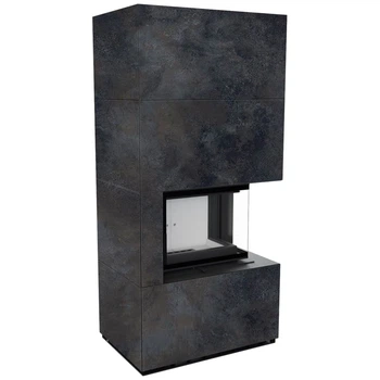 Камінна топка Kratki FLOKI BOX правий 8 kW Ø 160 в обудові з керамограніту OSSIDO NERO