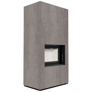 Камінна топка Kratki FLOKI BOX 8 kW Ø 160 в обудові з керамограніту NATURALI PIETRA DI SAVOIA GRIGIA BOCCIARDATA