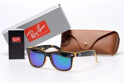 Очки Черные Унисекс Ray Ban Оранжевая Оправа Зеленые Линзы 100% Защита От Ультрафиолета (130961)