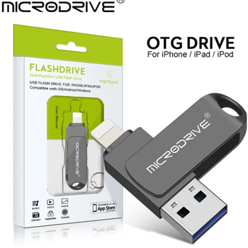 Флешка металлическая 2в1 512ГБ USB-Lightning для Apple iPhone, iPad, компьютера Microdrive A2 512GB Черный
