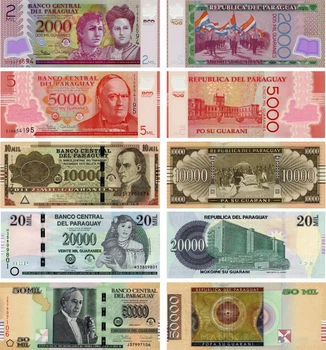 Набор банкнот Парагвай набор из 5 банкнот 2017 UNC 2000, 5000, 10000, 20000, 50000 гуарани