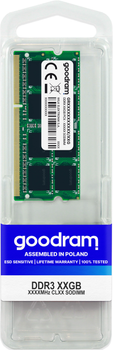 Оперативная память Goodram SODIMM DDR3-1600 4096MB PC3-12800 (GR1600S364L11S/4G)