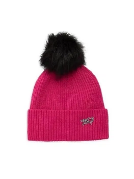 Шапка женская Karl Lagerfeld Paris Ribbed Faux Fur Pom-Pom Beanie малиновая