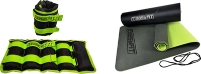 Набор Утяжелители EasyFit i-Lite со сменным весом 2 шт по 2.5 кг Черно-зелёные R-EF-WHT-0.5-2.5-L (56002458) + Коврик для йоги и фитнеса EasyFit EF-1924s-BG TPE+TC ECO-Friendly двухслойный каремат в чехле 6 мм Темно-зеленый с салатовым (56002570)