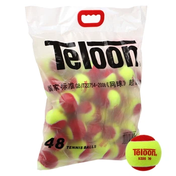 Мяч для большого тенниса TELOON KIDS 70 (48шт) Pro (сумка) (для детей от 5 лет и начинающих взрослых, в пакете, красно-салатовый) (Stage-3)