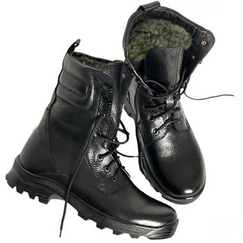 Зимние кожаные Ботинки Ястреб на меху до -20°C / Утепленные водоотталкивающие Берцы черные размер 43