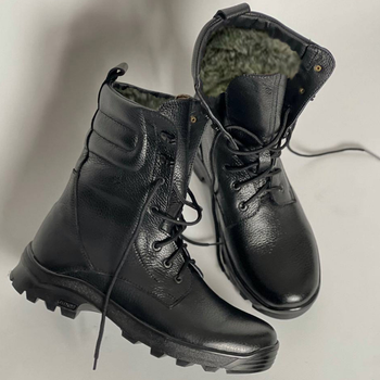 Зимние кожаные Ботинки Ястреб на меху до -20°C / Утепленные водоотталкивающие Берцы черные размер 49