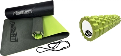 Набор Коврик для йоги и фитнеса EasyFit EF-1924s-BG TPE+TC ECO-Friendly двухслойный каремат в чехле 6 мм Темно-зеленый с салатовым (56002570) + Массажный ролик EasyFit Grid Roller v2.1 45 см EF-2027-GN Салатовый (56000953)