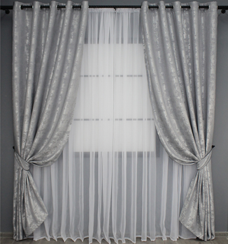 Комплект штор на люверсах VR-Textil Жаккард Sultan XO № 1124ш 150х250 см 2 шт Світло-сірий (37-0022)