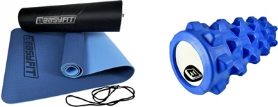 Набор Коврик для йоги и фитнеса EasyFit EF-1924s-BLB TPE+TC ECO-Friendly двухслойный каремат в чехле 6 мм Синий с голубым (56002567) + Массажный ролик EasyFit EVA Spikes 33 см EF-2015-BL Синий (56001303)