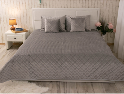 Покривало Руно VeLour Сіре Полуторне 150х220 см Двостороннє (360.55_Grey ромб)