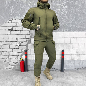 Мужской костюм куртка + брюки с усиленными коленями softshell олива размер 3XL