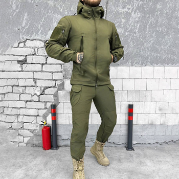 Мужской костюм куртка + брюки с усиленными коленями softshell олива размер XL