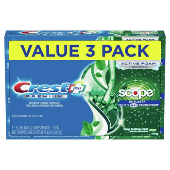 Зубная отбеливающая паста Crest Premium Plus Scope Outlast Toothpaste, Long Lasting Mint Выгодная Упаковка 3 шт. 442 г|Крест США