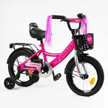 Велосипед дитячий 14" дюймів 2-х колісний "CORSO" MAXIS CL-14923 кошик, ручне гальмо, дзвіночок, сидіння з ручкою,