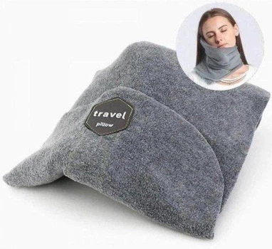 Подушка-шарф под голову на шею Travel Pillow для сна в транспорте для путешествий Серая