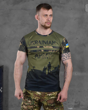 Армійська чоловіча футболка Ukrainian Army потовідвідна 2XL олива+мультикам (86521)
