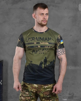 Армійська чоловіча футболка Ukrainian Army потовідвідна L олива+мультикам (86521)