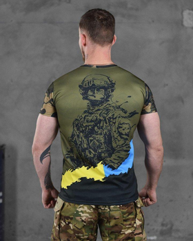 Армейская мужская футболка Ukrainian Army потоотводящая L олива+мультикам (86521)