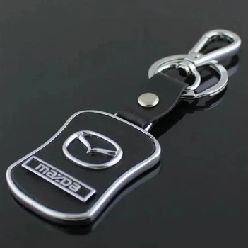 Брелок металлический со вставками кожи, карабин и кольцо с логотипом авто Mazda