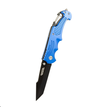 Нож складной "DAMASK". 204х33х12 мм, нержавеющее лезвие MASTERTOOL (hoz0011897) Черно-голубой