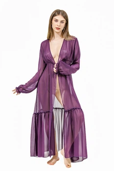 Халат пляжный женский в пол из шифона 98-076 One size (S-L) Сливое вино (2000012462016)