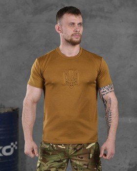 Тактическая мужская потоотводящая футболка с Гербом Украины L койот (86495)