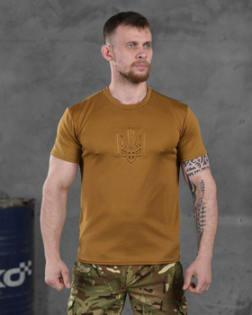 Тактична чоловіча потовідвідна футболка з Гербом України 3XL койот (86495)