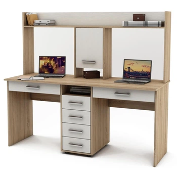 Компьютерный стол для 2 детей с пеналом Kidsbunkbed 163 х 60 х 145 см дуб сонома белый