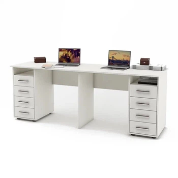 Компьютерный стол для двух детей с тумбой 197×60×75 см белый