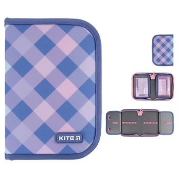 Пенал без наполнения Kite Purple Chequer K24-622-3, 1 отделение, 2 отворота 20x14x3.9 розово-фиолетовый