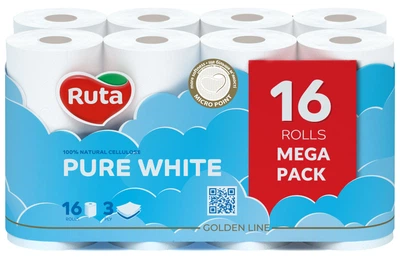 Туалетний папір Ruta Pure White 3 шари 16 рулонів (4820023748538_1)