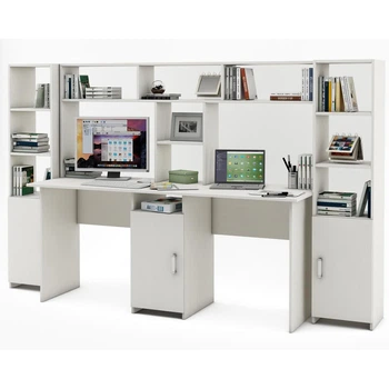 Компьютерный стол с пеналами и надстройкой для 2 детей Kidsbunkbed 245 х 60 х 149 см цвет белый