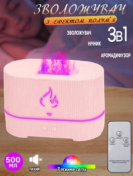 Ультразвуковой увлажнитель воздуха пламя Air Purifier Diffuser-UV2 RGB с разноцветной подсветкой Розовый
