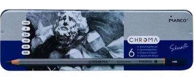Карандаши чернографитные простые набор 6шт. Marco Chroma HB-8B в металлическом пенале 8015-6TN