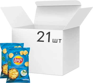 Упаковка чипсів картопляних Lay's зі смаком сметани і зелені 120 г х 21 шт (2.52 кг) (4823063125253)