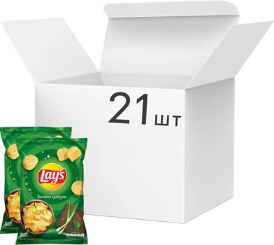 Упаковка чипсів картопляних Lay's зі смаком зеленої цибулі 120 г х 21 шт (2.52 кг) (4823063125499)