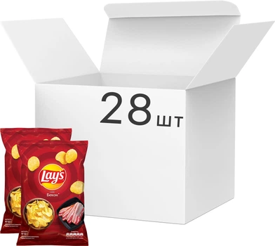 Упаковка чипсів картопляних Lay's зі смаком бекону 60 г х 28 шт (1.68 кг) (4823063125390)