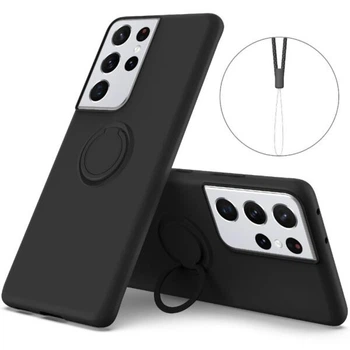 Силиконовый (TPU) чехол с кольцом Deexe Color Shell для Samsung Galaxy S21 Ultra (G998) - Black