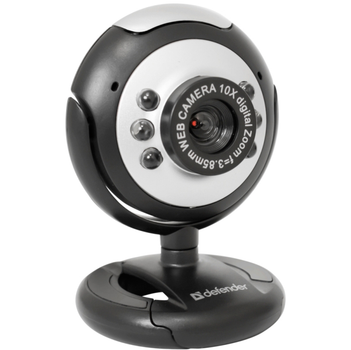 Веб-камера Defender C-110, Black/Gray, 0.3 Mp, 640x480, мікрофон, ручний фокус (від 3 см до нескінченності), кут огляду 54°, двошарова скляна лінза, універсальне кріплення, USB/3.5 мм, 1.4 м (63 )