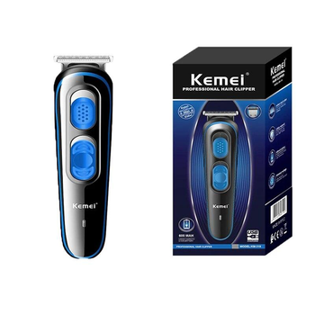 Машинка аккумуляторная Kemei KM-319 для стрижки волос и бороды с насадками и индикатором зарядки 10 Вт. Синий