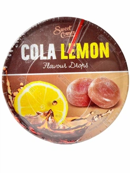 Льодяники фруктові зі смаком Кола Лимон Sweet Corner Flavoured Drops у жерстяній круглій коробці 200 г