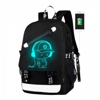 Рюкзак Music с USB светящийся в темноте, с мягкими 3D лямками, водоотталкивающий материал, черный (HGFFH-765)