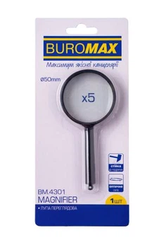 Лупа Buromax 5-кратная, диаметр 50 мм, пластик, черная (BM.4301)