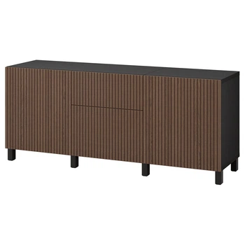 Модуль для зберігання із шухлядами IKEA BESTÅ БЕСТО, чорно-коричневий Björköviken, STUBBARP СТУББАРП, шпон