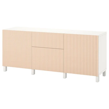 Модуль для зберігання із шухлядами IKEA BESTÅ БЕСТО, білий Björköviken, березовий шпон, 180x42x74 см,