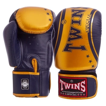 Рукавички боксерські шкіряні TWINS FBGVL3-TW4 12oz Синій-золотий