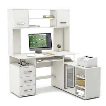 Уголок школьника с письменным столом с надстройкой 165×130×130 см белый